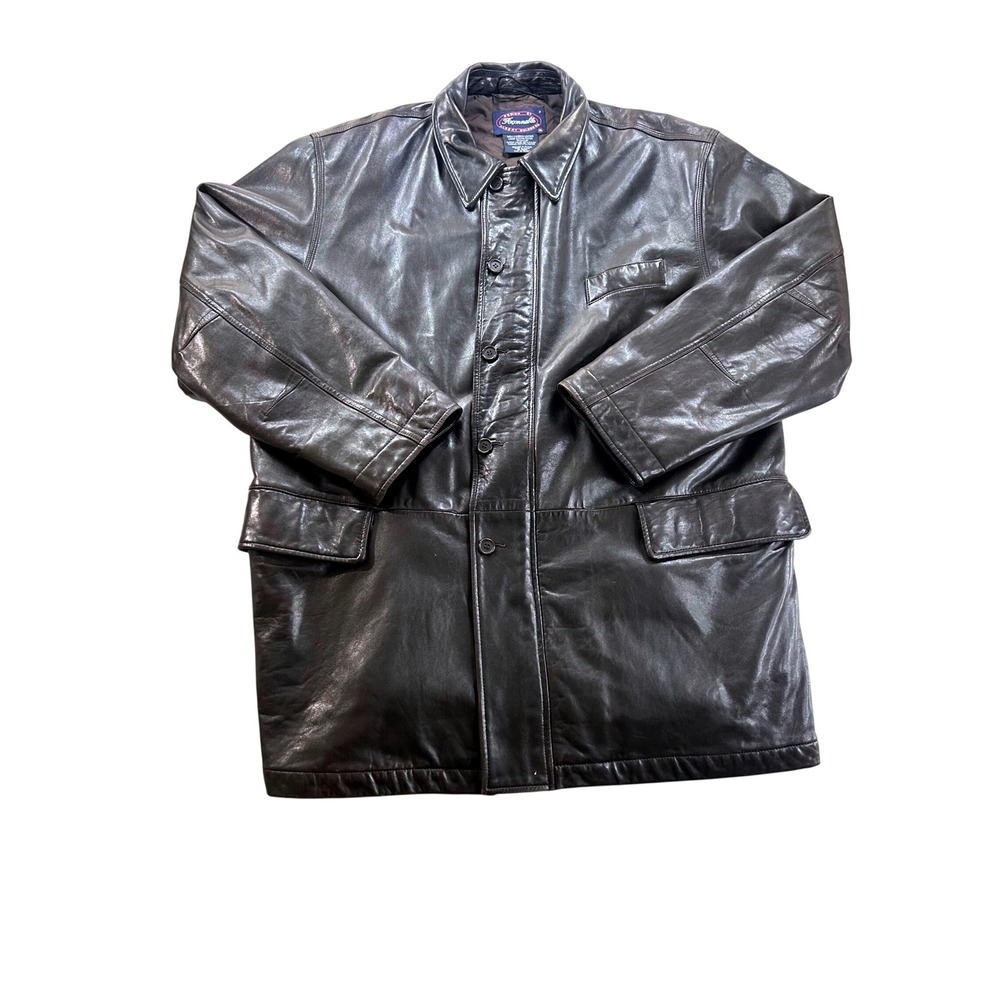 Vintage 90s Faconnable Albert Goldberg Brown Lambskin Leather Coat Mens XL